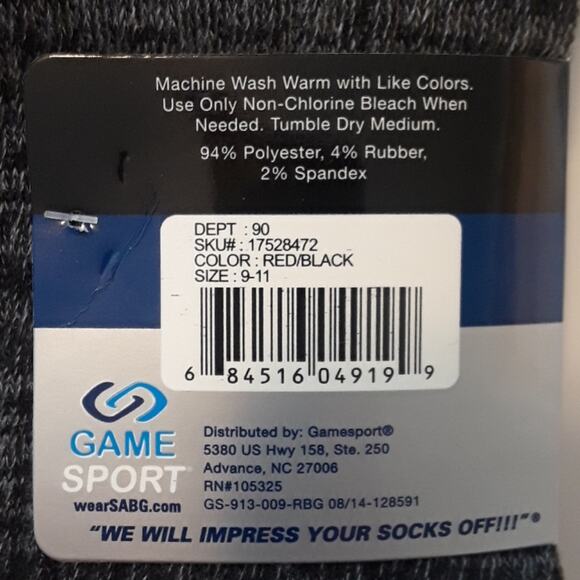 NWT Athletic Crew Socks Game Sport Black & Red Socks 4 pair sz 3-9 - Picture 8 of 8